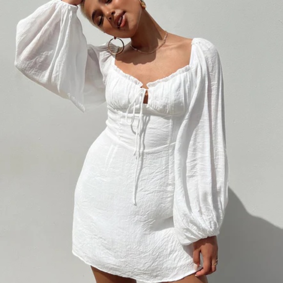 Princess Polly Milly Mini Dress White Long Sleeve Puff Size 2 Cottagecore‎ - Picture 1 of 5